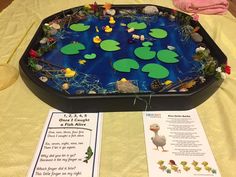 a game board with ducks and water lilies on it, sitting on a table