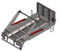 a drawing of a metal structure with red piping on the bottom and two sides