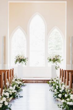 ceremony in little white chapel white florals lining wooden pews Little White Chapel Wedding, White Chapel Wedding, Chapel In The Woods, Chapel Ceremony, Woods Wedding, Wedding In The Mountains, Mountains Wedding, Little White Chapel, White Chapel