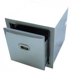 an open metal box with two doors on the inside