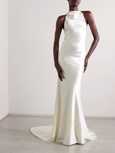 DANIELLE FRANKEL Stella open-back silk and wool-blend satin halterneck gown | NET-A-PORTER Daniel Frankel Wedding Dress, Daniel Frankel Bridal, Daniel Frankel, Danielle Frankel Bridal, Halterneck Wedding Dress, White Bodycon Dresses, Danielle Frankel, Summer Cruise, Prom Long