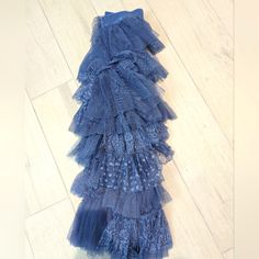 Anthropologie Tulle Skirt So Pretty! Blue Midi Length Blue Long Tulle Skirt, Blue Tulle Long Skirt, Spring Blue Tulle Bottoms, Blue Tulle Bottoms For Spring, Blue Tulle Party Bottoms, Blue Long Tulle Skirt Dresses, Blue Long Tulle Dress, Blue Tiered Tulle Skirt, Blue Tiered Tulle Skirt Dresses