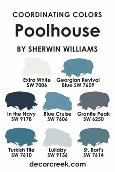 Poolhouse SW 7603  Coordinating Colors by Sherwin-Williams Coordinating Paint Colors, Ppg Paint Colors, Lavender Stone, Dark Paint Colors, Ppg Paint, Trim Colors, Kind Of Blue, Blue Paint Colors