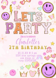 an image of a birthday party with emoticions on the front and back of it