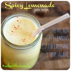 the recipe for spicy lemonade is in a mason jar with a straw sticking out of it