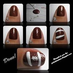 Football nail art // Photos: Courtesy of Pinterest Super Bowl Nails, Football Nail Designs, Football Nail Art, Sports Nails, Football Nails, Sports Mom, Cute Nail Designs, Nail Art Inspiration, Fancy Nails