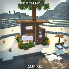 an image of a beach house in minecraft