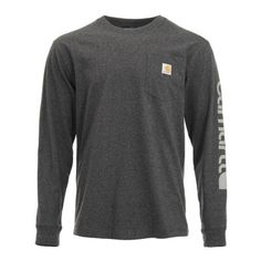 The Carhartt Men's Loose Fit Heavyweight Exclusive Logo Graphic Long-Sleeve Pocket T-Shirt is made from comfortable cotton. It features a tagless neck label and a left chest pocket with a sewn-on Carhartt label. A rib-knit crew neck provides lasting quality. Heathers: 60% cotton/40% polyester jersey knit T-shirt Solids: 100% cotton jersey knit Side-seam construction minimizes twisting Left chest pocket with sewn-on Carhartt label Carhartt graphic on left sleeve Tagless neck label Imported Rib-kn Tractor Supply, Neck Label, Pocket Tshirt, Knitted Tshirt, Carhartt Mens, Logo Graphic, Tractor, Chest Pocket, Heathers