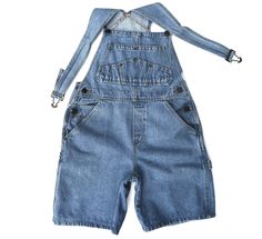 A pair of faded denim overalls overall shorts in a mid-weight, sturdy denim. They feature 2 buttons on either side of waist, deep front pockets, large back patch pockets, adjustable straps and belt carriers at the waist. [label]  Original Jordache [size]  12  (please check actual measurements below) [fiber content]  100% cotton [flat measurements] waist  30" . . . .  76.2cm hip  36" . . . . .  91.4cm   (measured just below front fly stitching) front rise  9 1/2" . . . .  24.1cm inseam  8 1/4" . Denim Overall Shorts, Denim Overalls Shorts, Women Waist, Faded Denim, Denim Overalls, Back Patch, Overall Shorts, Favorite Outfit, Adjustable Straps