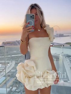 Ruffled Satin Short Party Dress Sheath Homecoming Dress Short Prom Dress ARD3145-SheerGirl فستان زهري, Bodycon Dress Homecoming, Green Homecoming Dresses, Elegant Mini Dress, Marine Uniform, Short Party Dress, Party Kleidung, Boho Girl, Off Shoulder Fashion