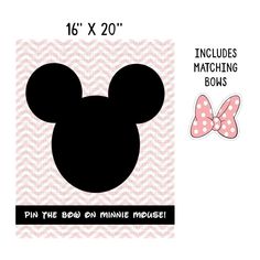 a minnie mouse head with pink and white polka dots on it, next to an image of