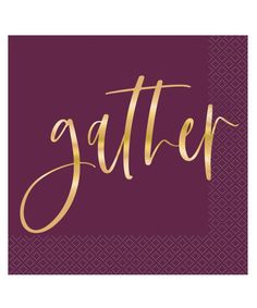 a napkin with the word glitter in gold foil on purple and pink paper, which is printed