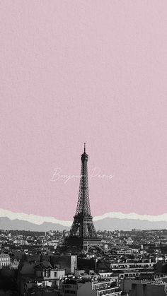 the eiffel tower in paris, france is shown with pink and white paint