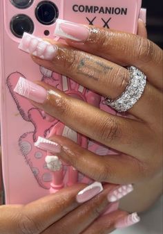 Quartz Nails, Long Acrylic Nail Designs, Girly Acrylic Nails, Short Square Acrylic Nails, Acrylic Nails Coffin Pink