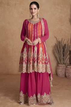 Embroidered Pink Color Function Wear Designer Readymade Sharara Style Pakistani Kurta, Designer Dresses Indian, Churidar, Embroidery Work, Work Fashion, Festival Wear