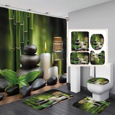 PRICES MAY VARY. ✅【4PCS INCLUDED】1PC Shower Curtain (Hooks Included) + 3PCS Rugs. The shower curtain is customized according to the most suitable size (72" x72"), which can meet the needs of most people. No liner is required. ✅【ZEN】High-definition graphic design printed with advanced non-fading technology. This beautiful ZEN - themed printing will bring peace and calm to you and your family. Amazing gifts for people who enjoy doing spa, yoga, meditating, relaxing, etc. ✅【SOFT & ANTI-SLIP RUGS】Imported premium and soft flannel, which is anti-slip, durable, hygienic, safe and skin friendly. The silky touch will bring you the ultimate comfort. The non-slip design on the back allows families with elderly and children to use it at ease. ✅【ECO-FRIENDLY SOFT FABRIC 】Made of soft and high quality Spa Shower Curtain, Rock Shower, Theme Bathroom, Stone Shower, Spa Decor, Spa Design, Decor Baie, Curtain Material