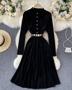 Elegant A line velvet dress long sleeve dressFabric: velvetColor: blackSize(cm): S, MS length 104 bust 86-104 waist 66-86 sleeve length 59M length 105 bust 90-108 waist 70-90 sleeve length 60 Elegant Black A-line Velvet Dress, Winter Black Long Sleeve Dress, Elegant Long Sleeve Velvet Dress, Velvet A-line Dress For Winter, Chic Knee-length Velvet Dress, Elegant Velvet Midi Dress For Fall, Elegant Velvet Dress For Fall, Long Sleeve Velvet Dresses For Fall, Chic Black Long Sleeve Dress For Winter