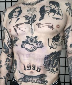 a man with many tattoos on his chest