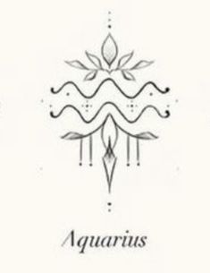 the aquarius logo is shown in black and white, as well as an ornamental design