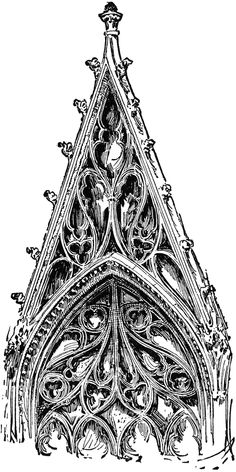 an intricately designed building in the gothic style, vintage line drawing or engraving illustration