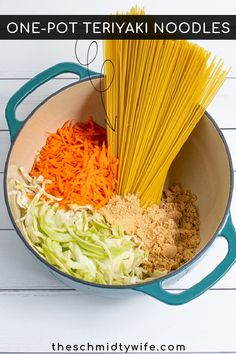 the ingredients to make one pot teriyaki noodles in a pan