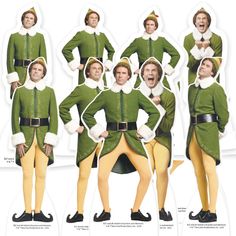 an image of the elf costume for men and women in various poses, including one with his hands on his hips