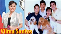 a woman standing next to two men and a dog with the caption, vima santos