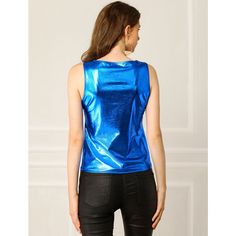 Stand out in the crowd with this metallic tank top, and add a sleek addition to your after-hours wardrobe. Cut to a sleeveless design, this piece is designed in a metallic finish, working well when layered under a leather jacket as you move from day to night. This tank topped with multiple colors is a good outfit for going to clubs and nightclubs, and it also catches the people's eyes in the crowd, which makes you more shinny. High Neck Tank Top, High Neck Tank, Hem Style, U Neck, Workout Tank Tops, Tank Top Cami, Halloween Women, Cami Tanks, Ladies Party