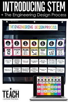 the engineering design process is displayed on a computer screen and in front of an ipad