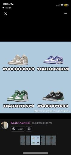 an image of some shoes on the screen with text below them that reads, sneakers in different colors