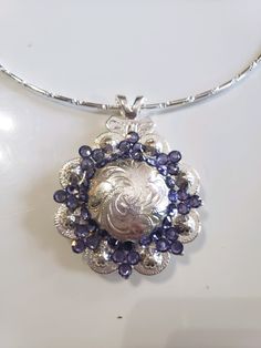 You are looking at a 2 inch round berry concho pendant that comes with a choker style necklace with genuine Swarovski crystals in amethyst color Pageant Jewelry, Cowgirl Bling, Jewelry Swarovski, Choker Style Necklace, Pendant Necklace Silver, Amethyst Color, Silver Choker, Choker Style, Horse Tack