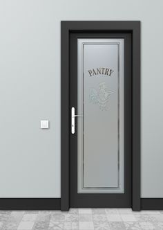 an empty room with a fancy door and sign on the glass, 3d rendering image