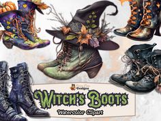 witch's boots watercolor clipart set for commercial use in adobe and photoshop