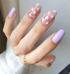 Lilac Nails, Uñas Acrilicas, Short Acrylic Nails Designs, Pretty Acrylic Nails, Short Acrylic Nails, Nail Arts, Best Acrylic Nails, Purple Nails, Flower Nails