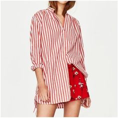 Nwt Zara Red White Striped Oversized Button Down Size Medium New W/ Tags In Trend For Summer Questions? Leave A Comment Below! Oversized Red Blouse For Spring, Red Oversized Blouse For Spring, Oversized Red Casual Blouse, Oversized Red Button-up Blouse, Casual Red Oversized Blouse, Red Button-up Tops For The Beach, Oversized Red Tops With Buttons, Red Oversized Buttoned Tops, Red Button-up Blouse For Beach