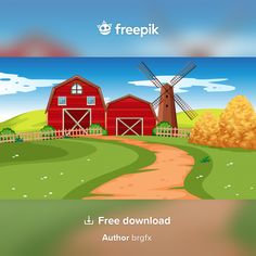 an image of a farm scene with windmills