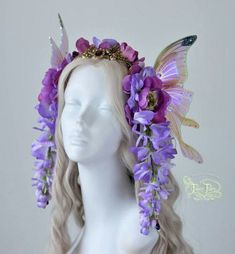 Forest Witch Headpiece, Fairy Crown Aesthetic, Luna Moth Fairy, Flower Cosplay, Wing Crown, Headdress Diy, Fantasy Headdress, Fairy Headdress, Diy Headdress