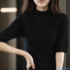 Orcajump - Knitted Short Sleeve Slim-Fit Mock Neck Sweater - Stretchy Base Layer Knit Shorts, Mock Neck Sweater, Base Layer, Neck Sweater, Mock Neck, Short Sleeves, Slim Fit, Collar, Clothes