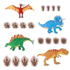 four different types of dinosaurs are shown in this image, including one dinosaur and the other two