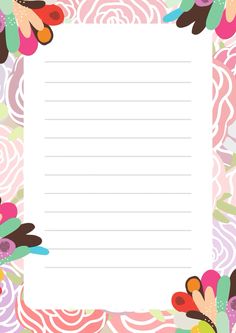 a blank paper with colorful flowers and leaves around it on a pink background, in the center is an empty space for text