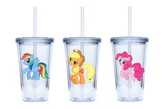 three little ponyo cups with straws on each one and the same cup in different colors