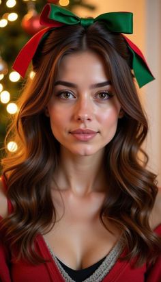 Christmas Party Hairstyles, Black Women Short Hairstyles, Christmas Makeup Look, Ribbon Hairstyle, Winter Mode, Holiday Hairstyles, Christmas Hair, Soft Curls