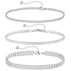 PRICES MAY VARY. 【3Pcs SILVER ANKLETS SET】:👜 Set contains: ①Thin silver cuban link anklet ② thick silver cuban link anklet ③herringbone anklet. These anklets are suitable for layering as well as being worn alone. 【ANKLETS SIZE】: 📏 Anklets length 8.5”+ 2.5” extender. Strong lobster clasp design, you can easily to adjust ankle bracelets length by yourself, this ankle bracelets suitable for women and teen girls. 【ANKLET MATERIAL】: 💎925 Sterling silver anklet, lead free, nickel free and hypoaller Cuban Link Anklet, Sterling Silver Anklets, Cute Anklets, Silver Ankle Bracelet, Summer Beach Jewelry, Silver Anklet, Beach Anklets, Sterling Silver Anklet, Beach Gifts