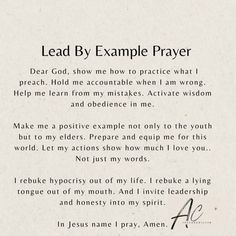 an open book with the words lead by example prayer