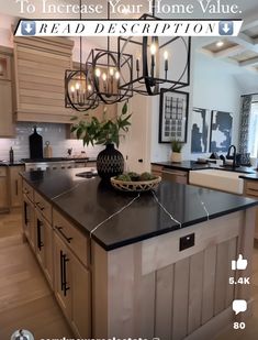 a kitchen island with a bowl of fruit on it and the words to increase your home value read description below