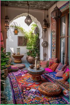 Get inspired by this cozy bedroom with a teal and white bedspread, a fluffy gray throw blanket, and soft, warm lighting creating a relaxing atmosphere. Moroccan House Decor, Bohemian Garden Ideas, Bohemian Patio Ideas, Boho Moroccan Decor, Moroccan Patio, Before After Design, Moroccan Outdoor, Turkish Living Room