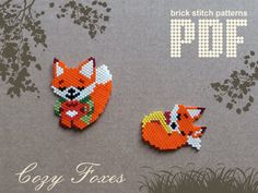 two pieces of bead art with the words fox faces on it and an image of a