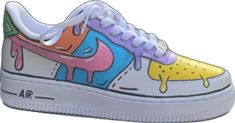 Nike Casual Custom Artwork Sneakers, Nike Custom Hand Painted Sneakers For Streetwear, Nike Hand-painted Custom Sneakers For Streetwear, Fun White Sneakers With Custom Artwork, Casual Multicolor Custom Artwork Sneakers, Casual Leather Custom Sneakers With Waterproofing, Casual Yellow Custom Sneakers With Waterproof Paint, White Custom Sneakers With Waterproof Paint For Sports, Yellow Casual Custom Artwork Sneakers