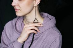 Stained glass triangle mono earring, transparent clear geometric long chain earrings, assymetric jew Triangle Single Earring As Gift, Triangle Shaped Single Earring As A Gift, Geometric Single Earring As Gift, Unique Triangle Earrings As A Gift, Stained Glass 3d, Cosmic Ring, Geometric Accessories, 3d Triangle, Valentine Gifts Jewelry