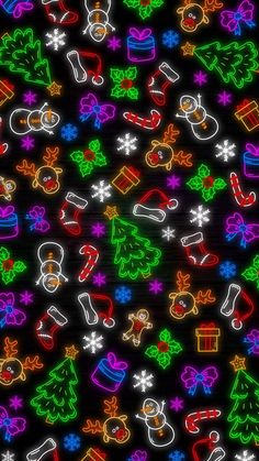 christmas lights and decorations on a black background